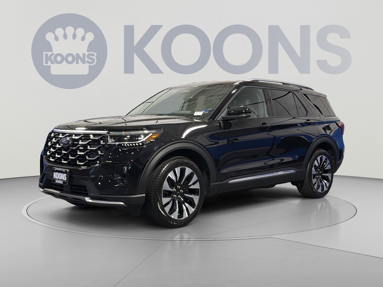 2026 Ford Explorer Platinum in Black Metallic — front three-quarter view