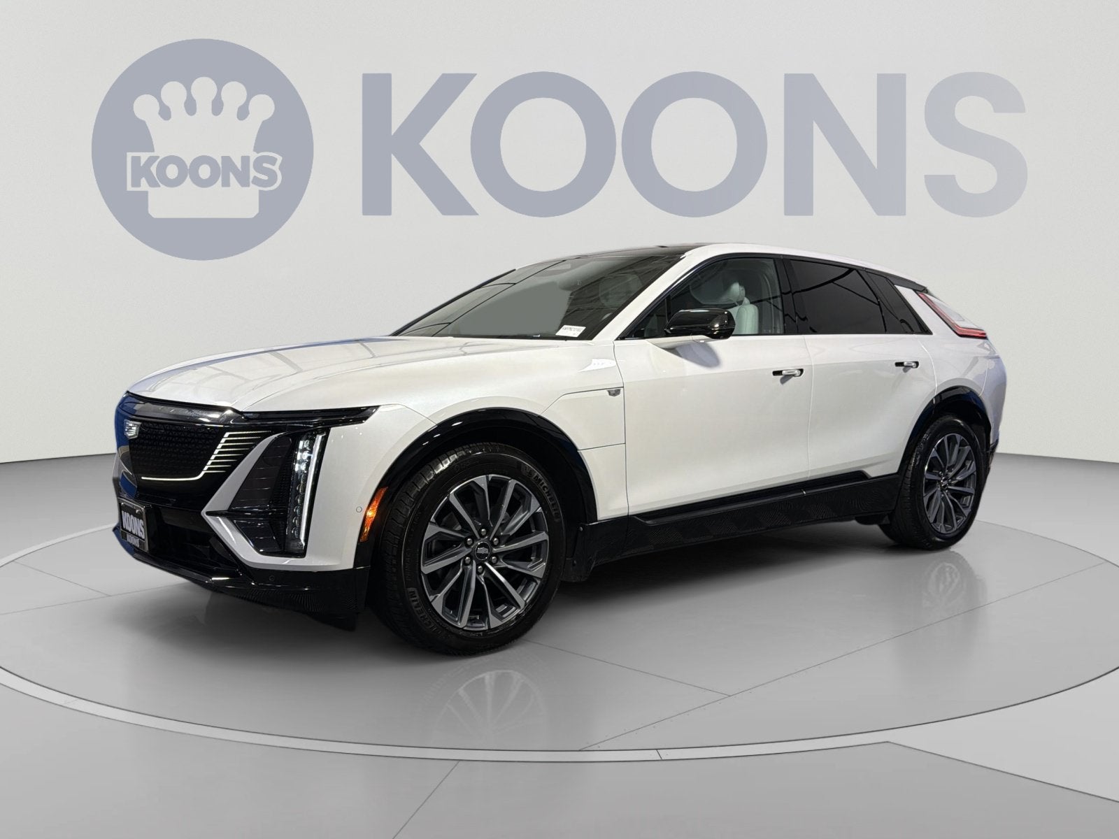 2024 Cadillac LYRIQ Sport in Crystal White Tricoat — front three-quarter view